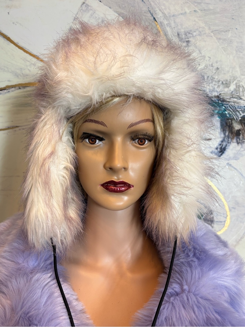 GAP Faux Fur Trapper Hat in Cream and Lavender